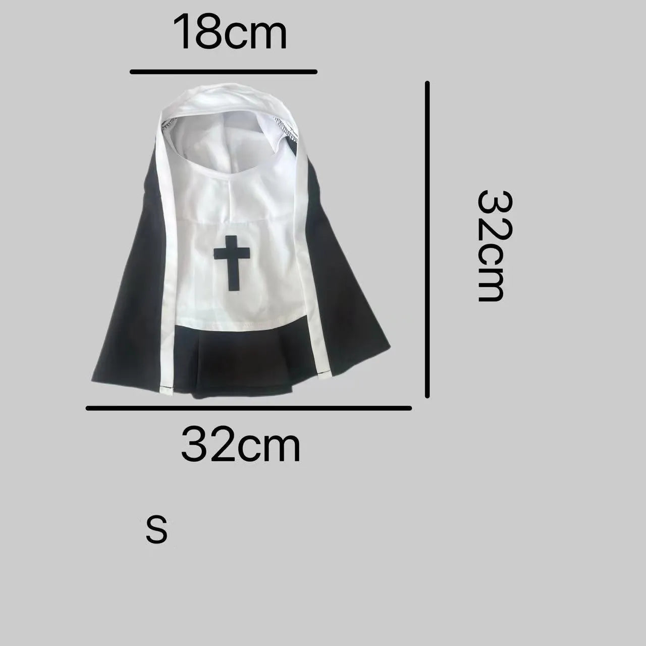 Black and white nun cloak costume for a small dog on a mannequin