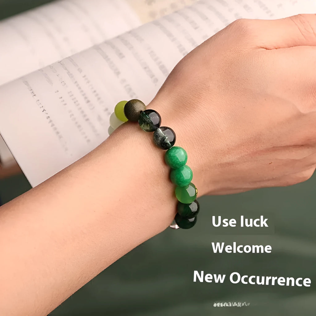 Natural agate bracelet with auspicious symbols in five elemental colours