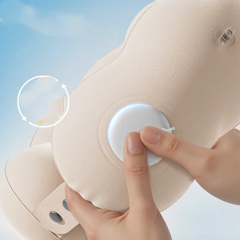 Inflatable U-shaped travel neck pillow with cloud bubble cartoon pattern deflated and inflated