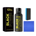 Automotive plastic refurbishment kit showing 60ml bottle, sponge applicator, and microfibre cloth