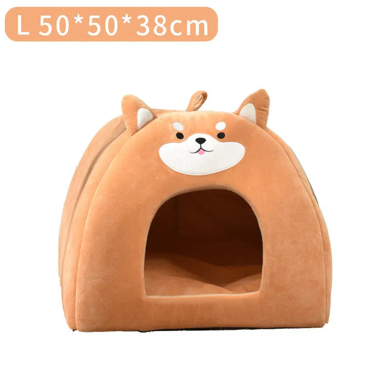 Cloth cat bed in small, medium, and large sizes with machine-washable fabric