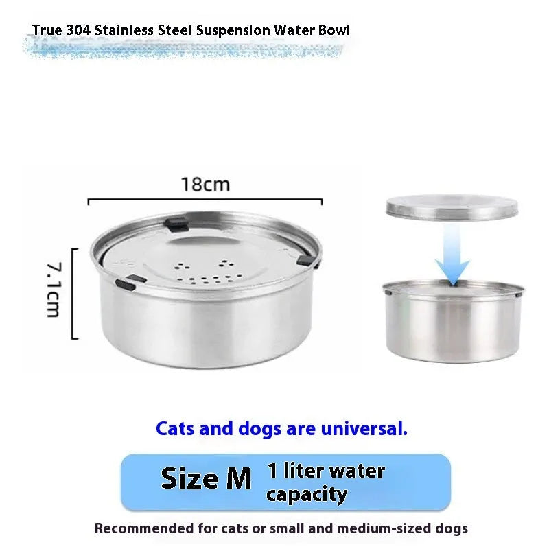 Silver stainless steel large capacity pet water bowl for dogs and cats with 304 material construction