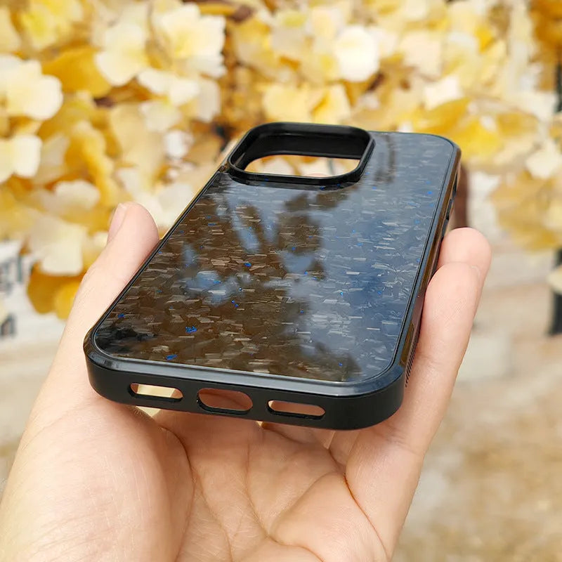 Gold foil carbon fibre forged grain phone case for iPhone with shockproof and magnetic suction