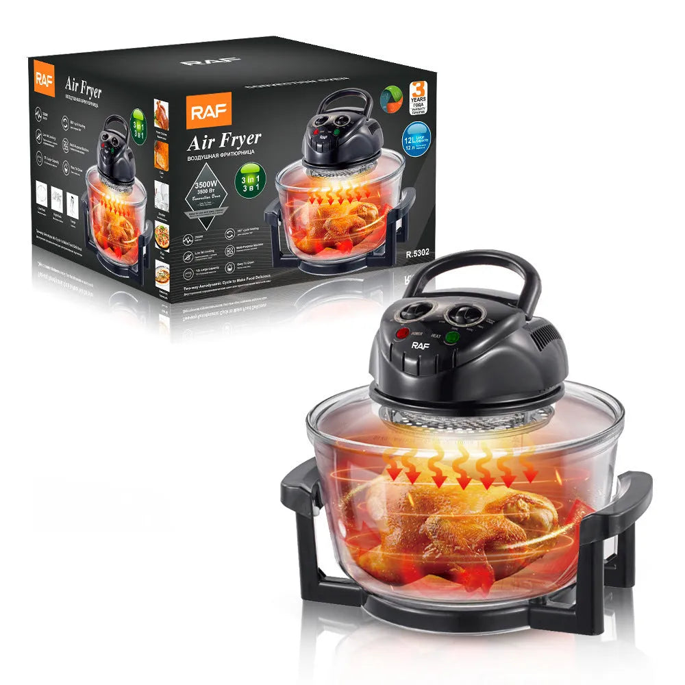 Black multi-functional intelligent visual air fryer with touch control and EU plug