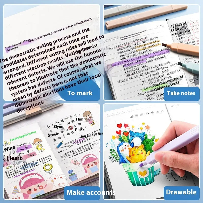 Set of double-ended fluorescent marking pens in assorted bright colours on a white background