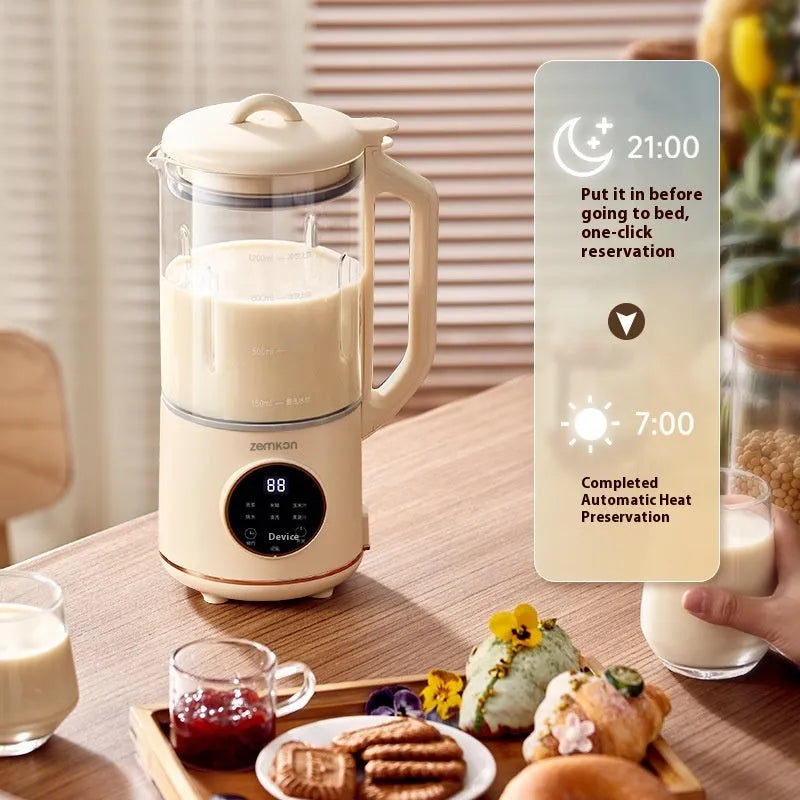 Household soybean milk machine with glass body and touch controls in milky white colour