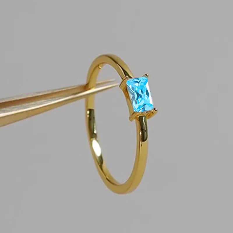 Sapphire blue zircon geometric bracelet ring for women on copper band.
