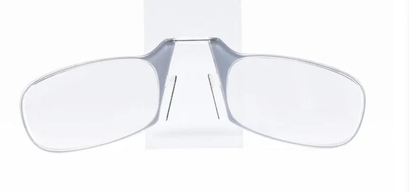 Legless nose clip reading glasses in multiple colours with ultra-thin case for elderly portable use