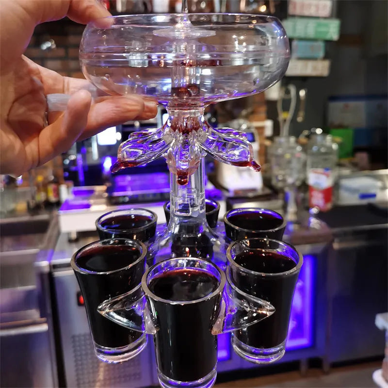 Six-shot glass dispenser holder with six glasses in transparent PMMA material