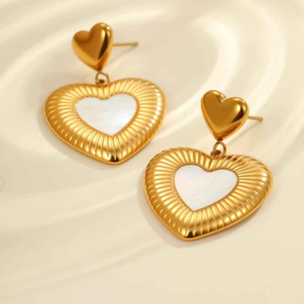 Heart shape stainless steel earrings with 18K gold electroplating for women's fashion