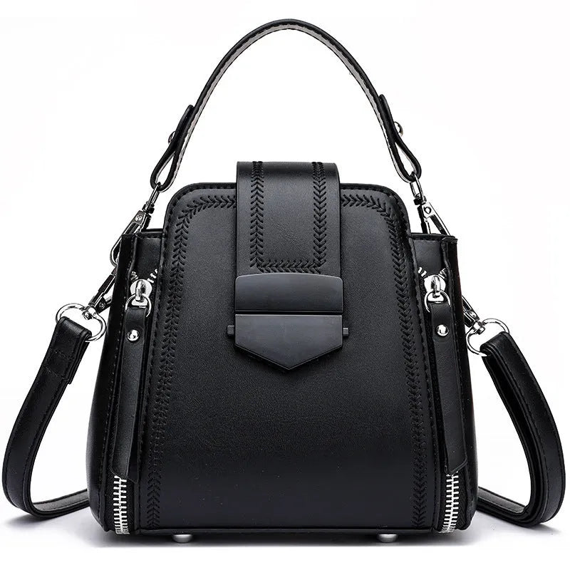 Soft PU leather square vertical small handbag in multiple colours with sewn seam detailing