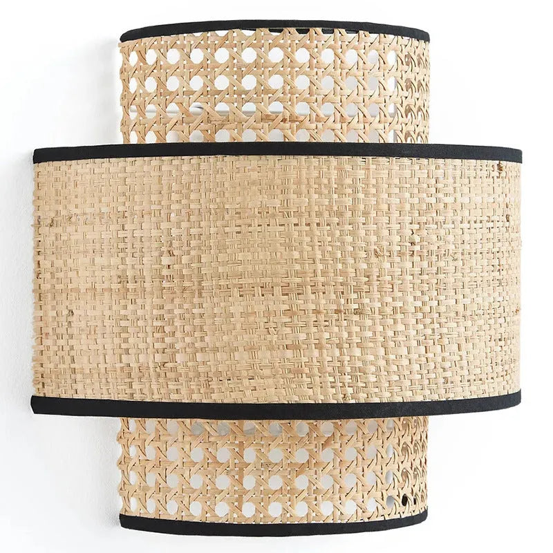 Retro rattan wall bedside lamp, 25cm diameter and 24cm height, LED 3000K, concealed wall installation