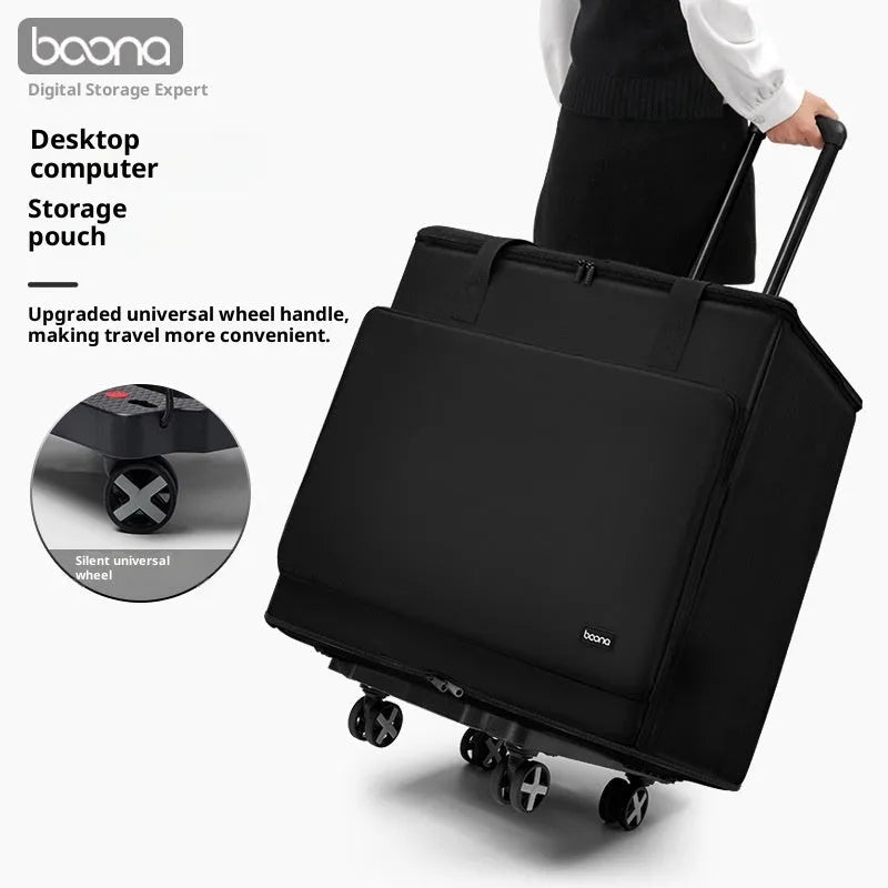 Black Oxford cloth desktop computer host storage bag with 30kg capacity for PC tower and 27-inch display