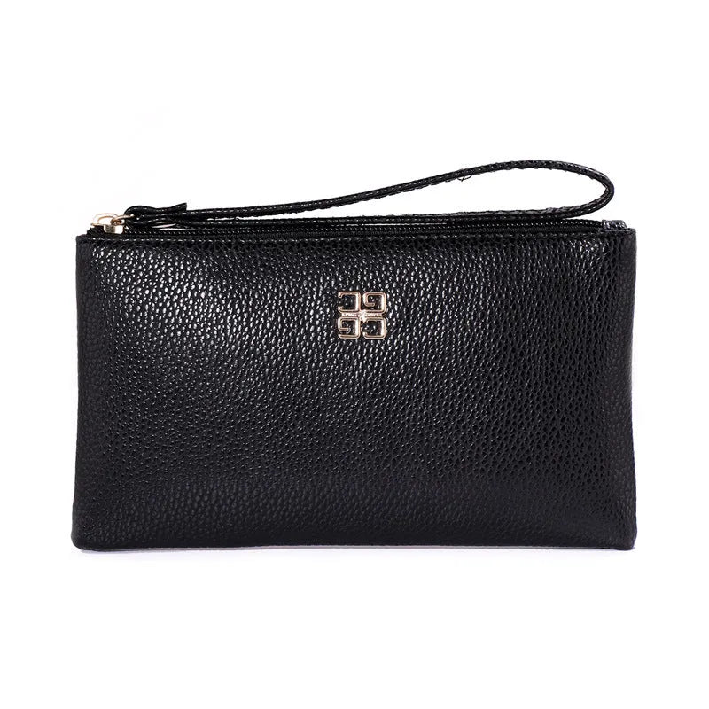 Long 55cm PU leather wallet handbag with zipper in a choice of solid colours.
