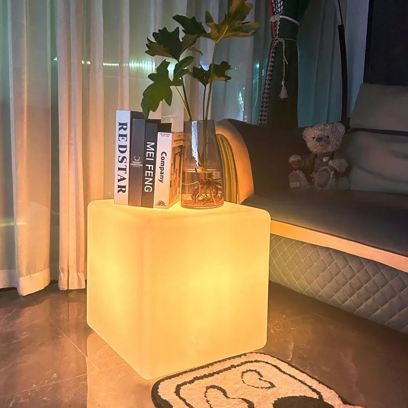 Square LED cube light with modern design in multiple sizes with solar panel or rechargeable options