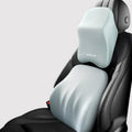 Geometric pattern car lumbar pillow and headrest cushion set in grey colour.