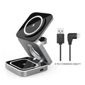 Folding three-in-one desktop wireless charging bracket with magnetic ring on a desk.