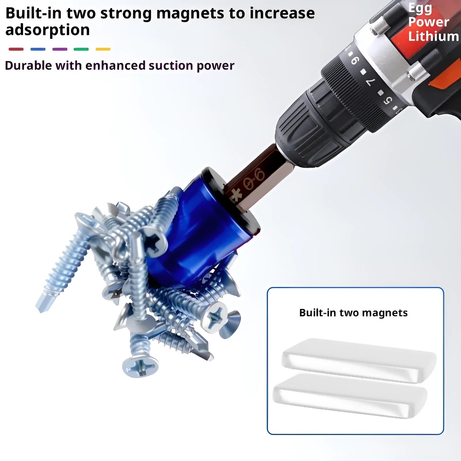 Hexagonal handle magnetizing apparatus in blue, alloy construction, with magnetic ring for screwdriver bits