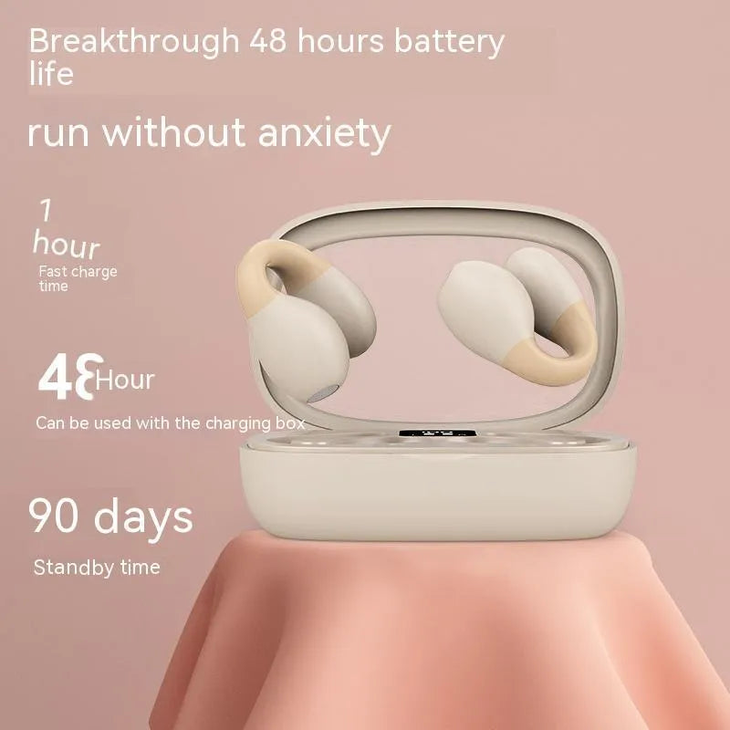 Clip-on Bluetooth headset with digital display in pink, white, and black colours