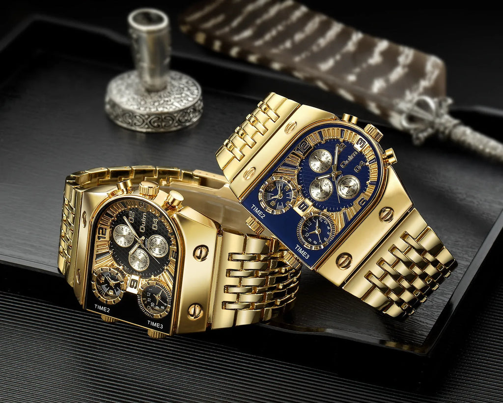 Luminous men's watch with steel band and gold-tone casual design