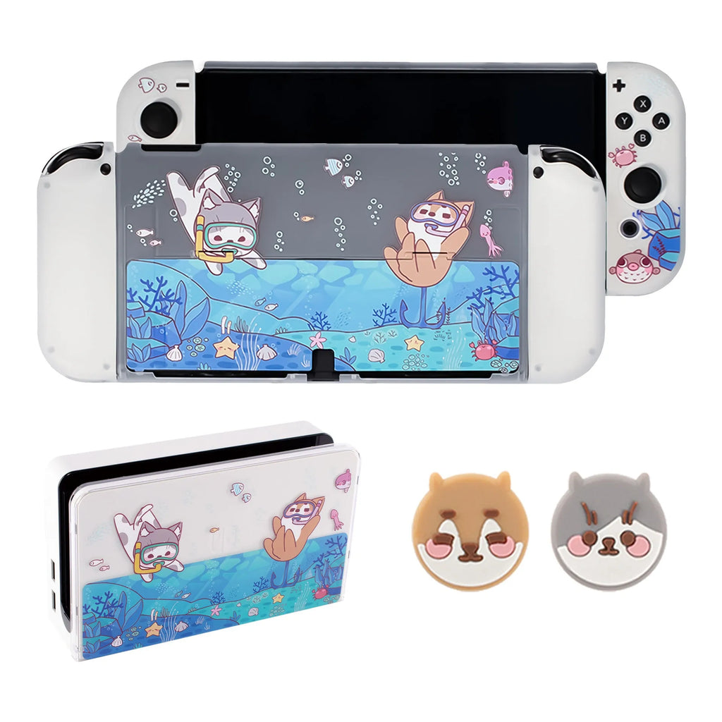 Nintendo Switch OLED case with submarine exploration colour design showing TPU and PC construction