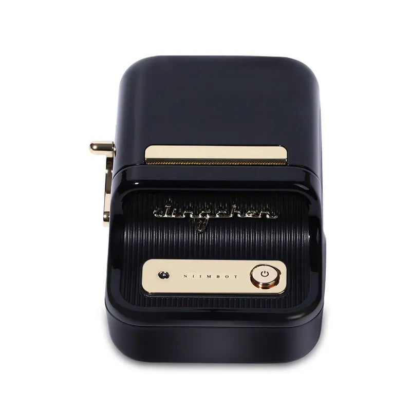 B21 food pricing machine label printer in black, 130x95x60mm, with thermal print and Bluetooth