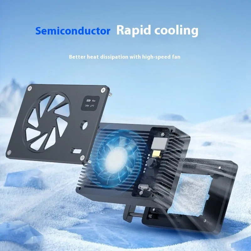 Black aluminium alloy smart cooling mute fan radiator measuring 89 x 52 x 25.95mm