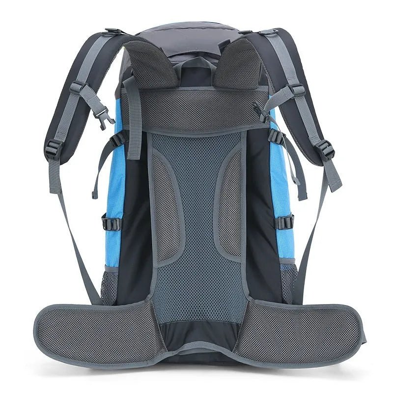Waterproof polyester hiking backpack 56-75L in red, green, black, light blue or dark blue, 73 x 33 x 23cm, for outdoor sports