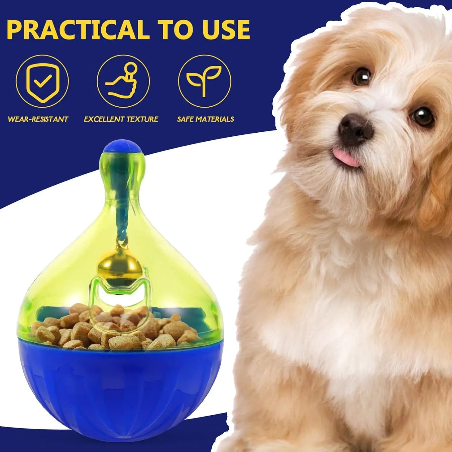 Interactive pet treat dispenser ball with tumbler design for cats and small dogs
