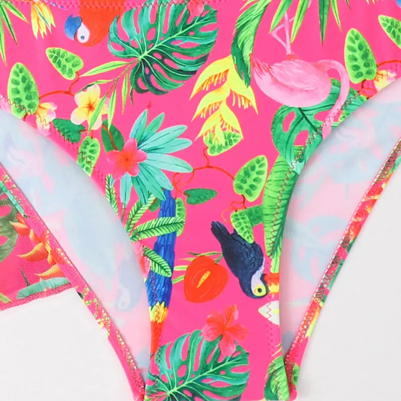 Girls floral split overclothes swimsuit bikini set in polyester fabric
