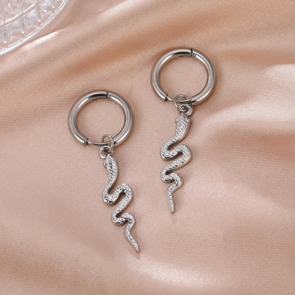 Vintage snake clip-on earrings in stainless steel with gold plating