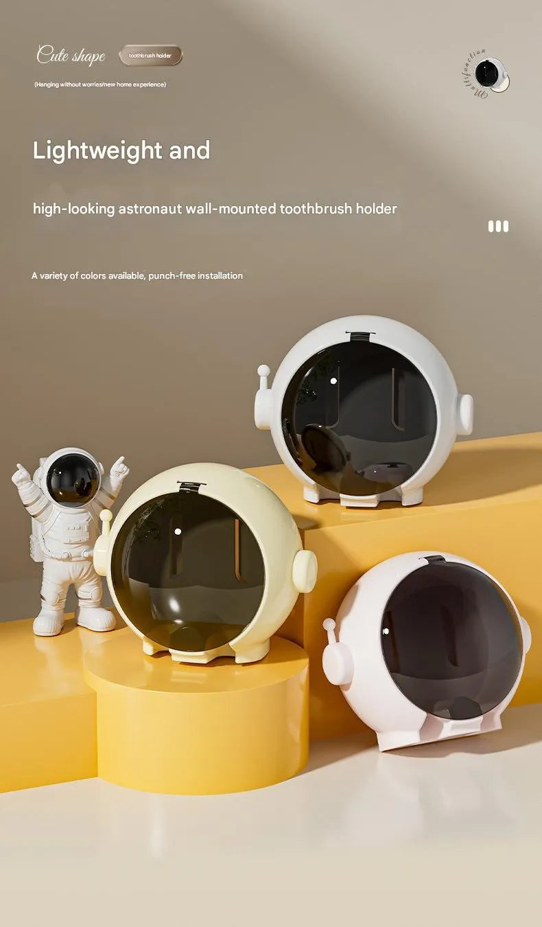 Cartoon wall-mounted no-drilling toothbrush holder in pink holding electric and manual toothbrushes