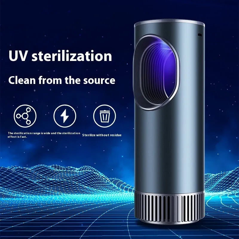 Black car air purifier measuring 68 by 187mm with USB power connection