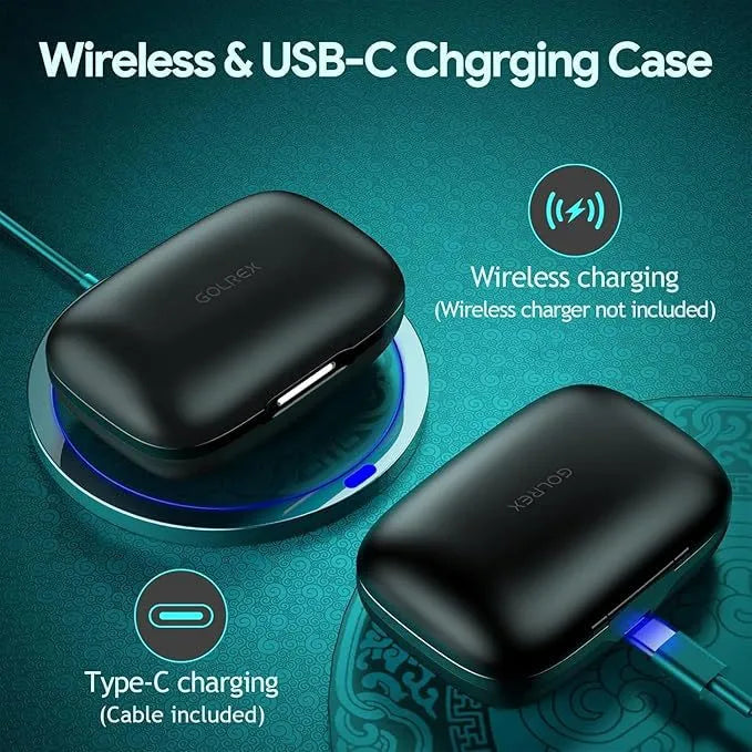 Black wireless Bluetooth headphones with ear hook silicone design and digital display