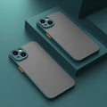 Fine hole frosted hard protective case for iPhone in black, dark green, or blue, showing slim profile and camera cut-out.