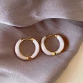 Green and white dripping oil earclip earrings with geometric shape for women, clip-on style