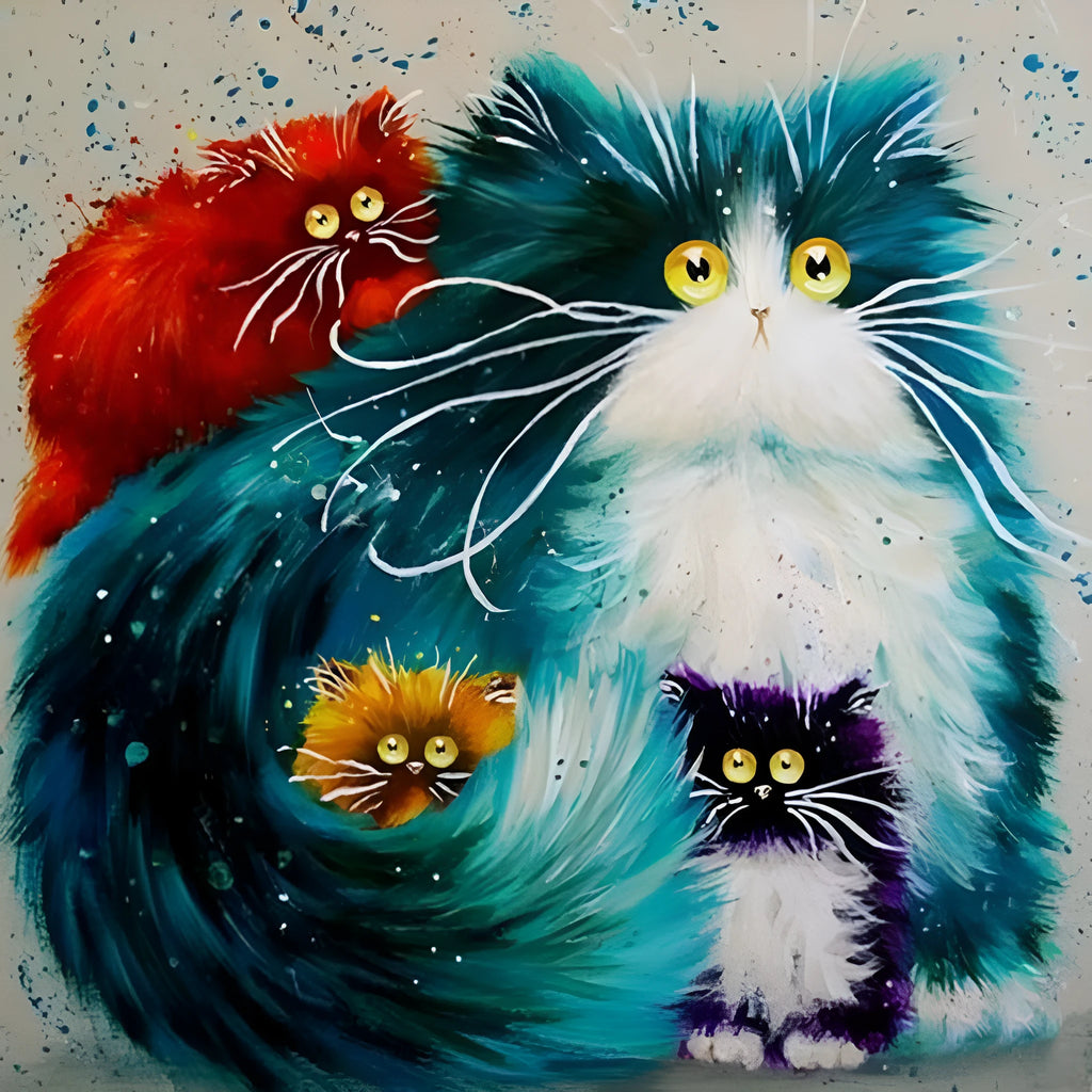 DIY painting by numbers kit for scared surprised cat art with canvas, acrylic paints, and brushes