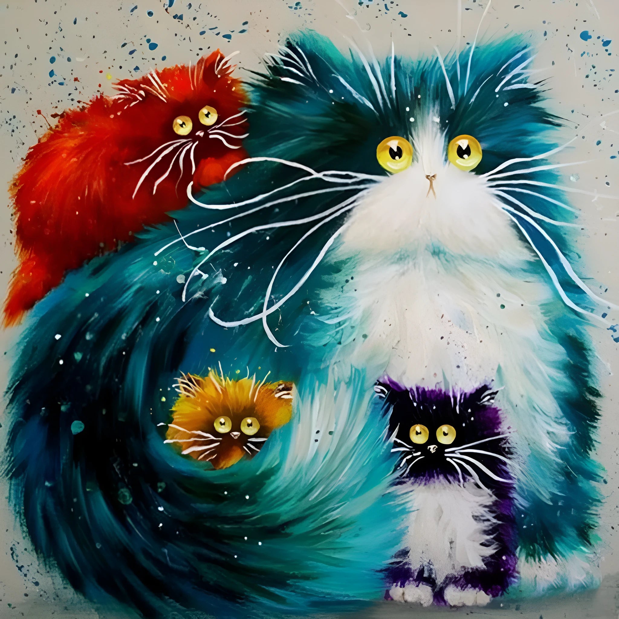 DIY painting by numbers kit for scared surprised cat art with canvas, acrylic paints, and brushes