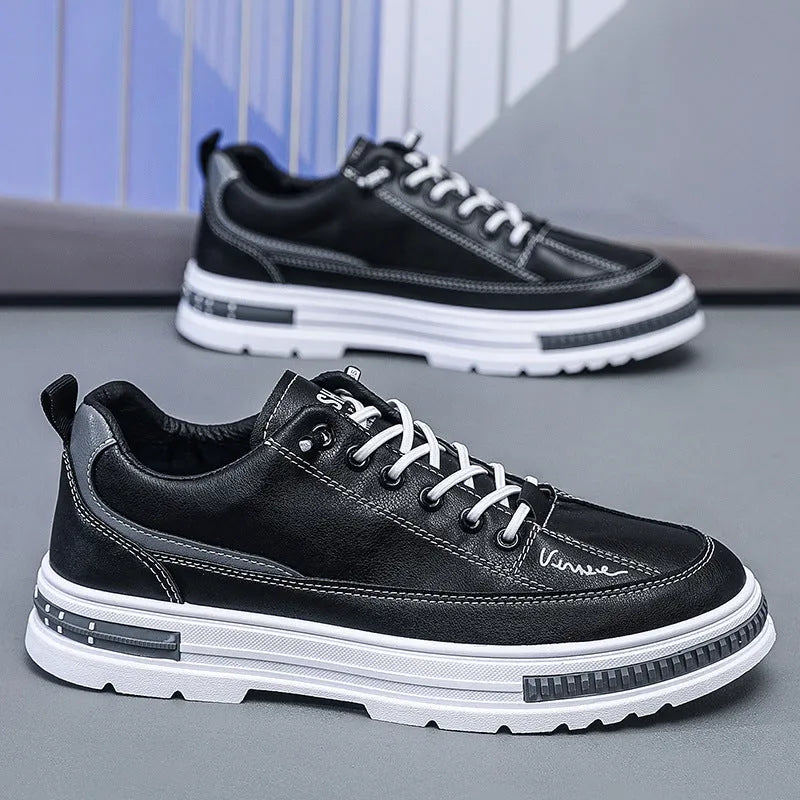 Men's white platform sneakers with elastic band closure and round toe design