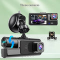 WiFi driving recorder with 2-inch screen on car windscreen showing rear camera view.