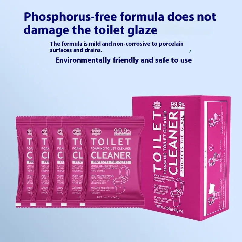 Toilet bubble powder effervescent cleaner in blue ocean or pink floral scent, 240g bag or 5x40g box.