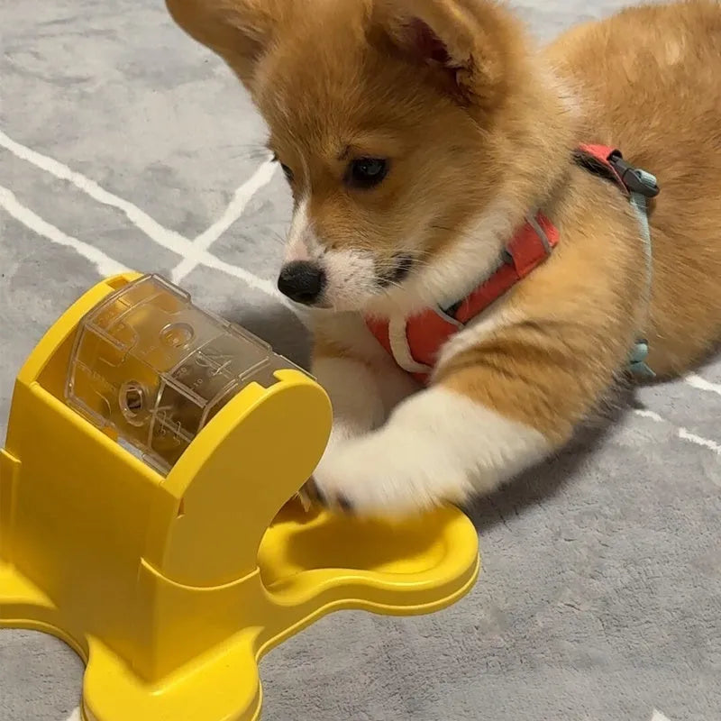 Automatic pet feeder slow food trainer for dogs and cats, interactive puzzle toy in yellow, green, pink