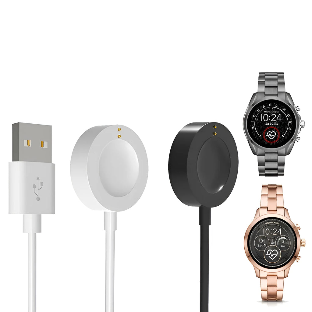 ABS smart watch charging cable 8cm compatible with Michael Kors, black colour on white background