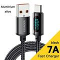 100W USB C fast charging data cable with digital display, aluminum alloy and braided wire, black, 1m and 2m lengths.