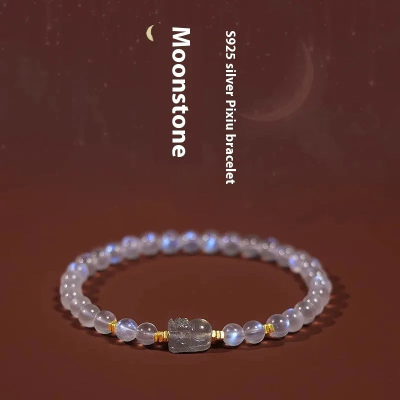 Moonstone zodiac bracelet with animal charm and national style design for women