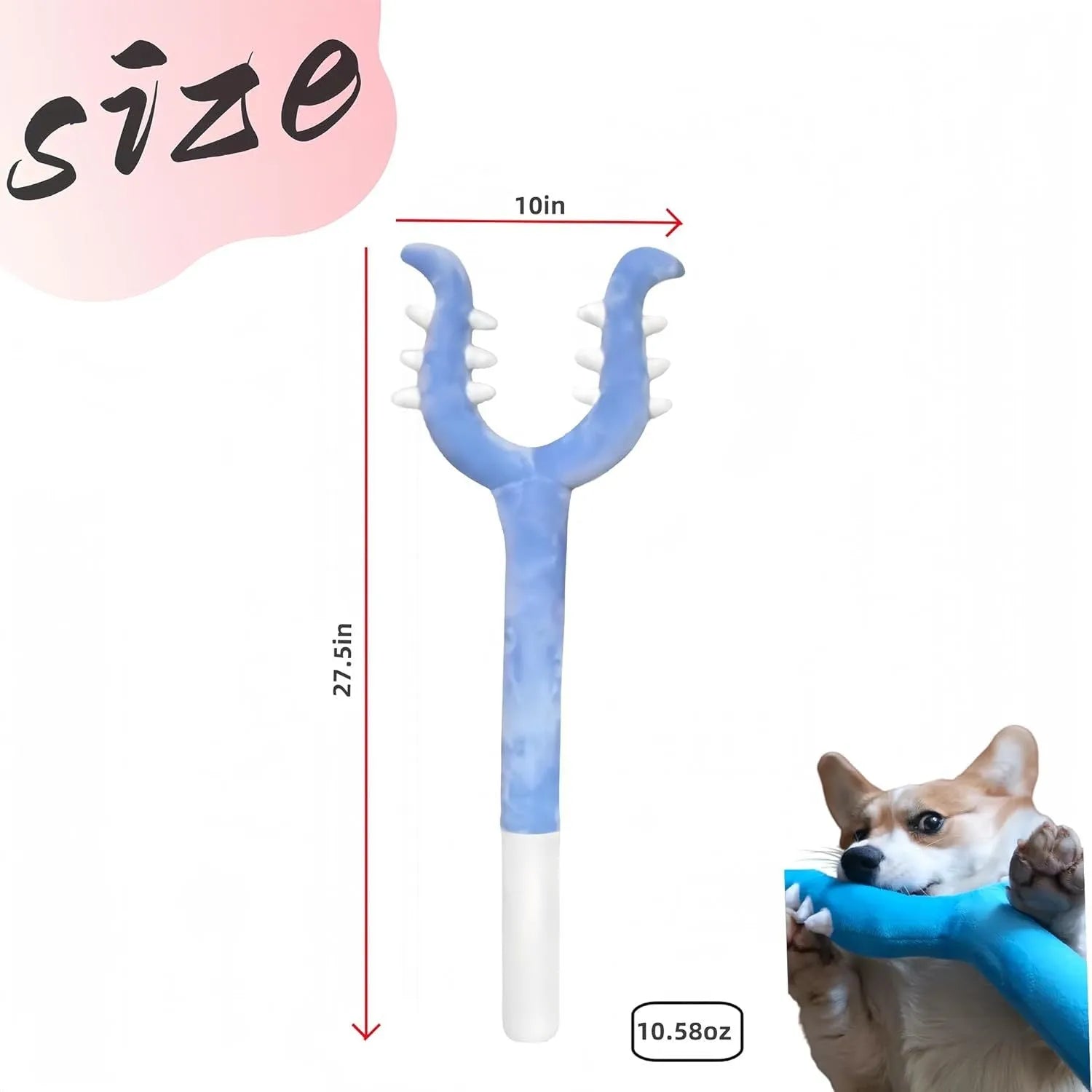 Blue plush cat wand toy with a soft head on a 70cm long stick for interactive pet play.