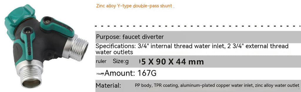 Zinc alloy garden ball valve splitter with 6-point double pass design for water control