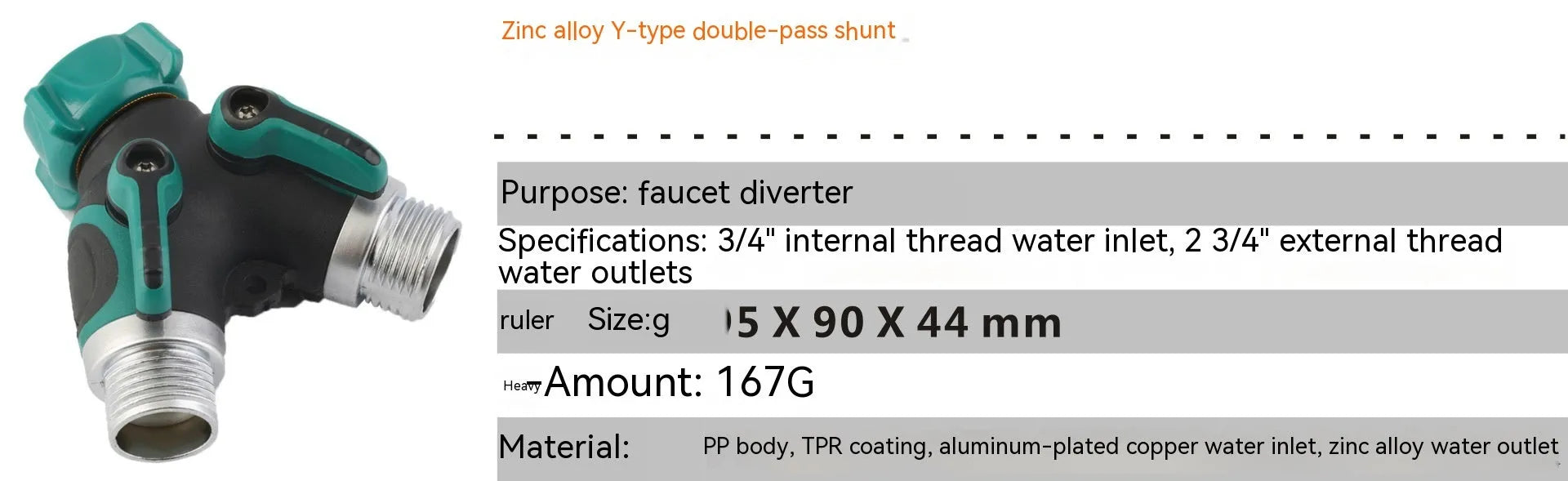 Zinc alloy garden ball valve splitter with 6-point double pass design for water control