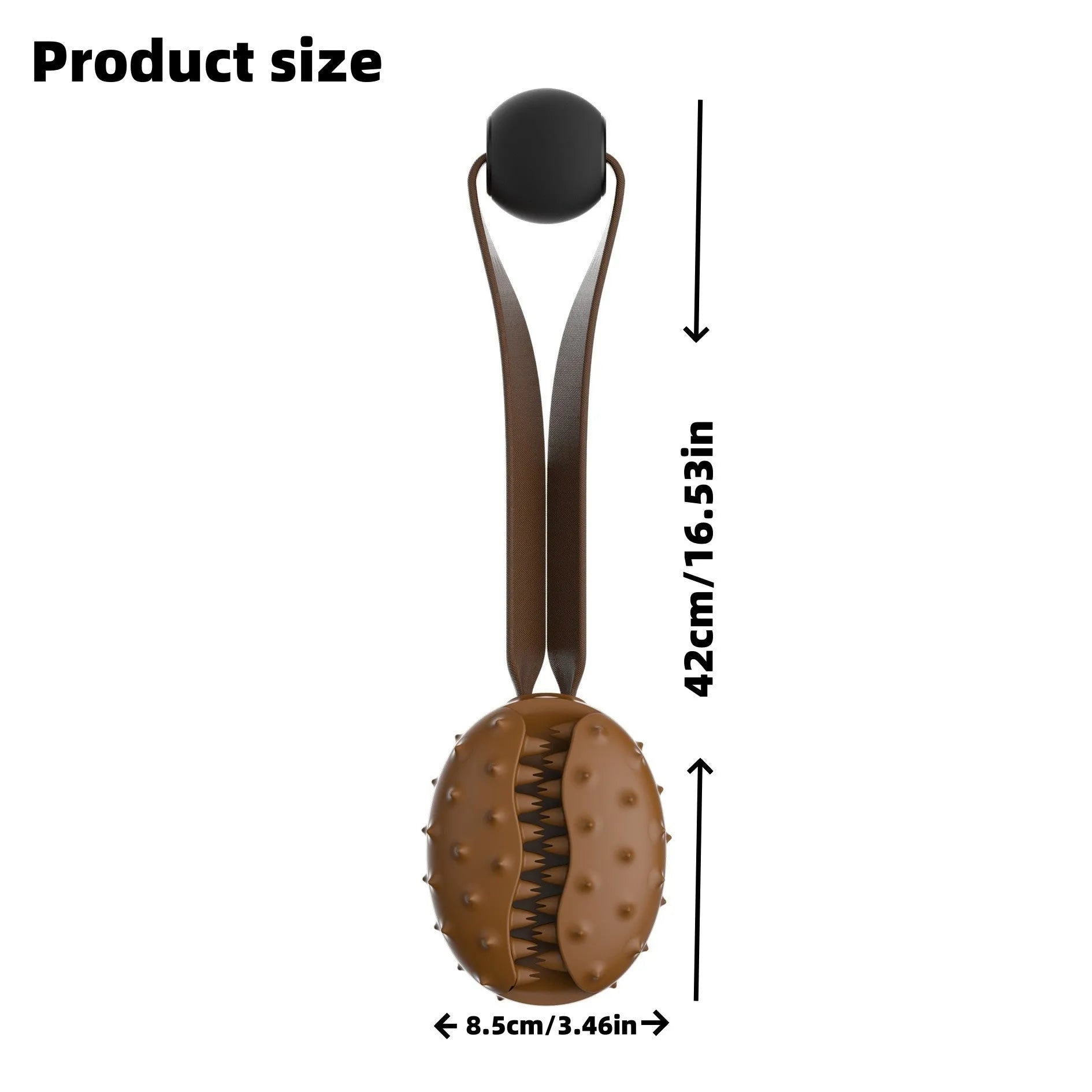 Coffee brown coffee bean-shaped TPR rubber dog chew toy with visible rope knot interior.