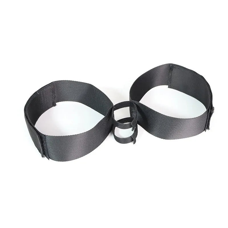 Black knitted belt harness strap for sex toy restraint with appliance attachment